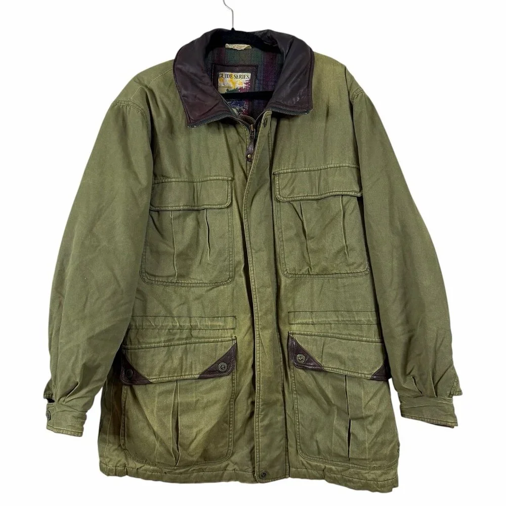 VTG Guide Series Coat Field Jacket Mens M‎ Medium Leather Trim Military Chore